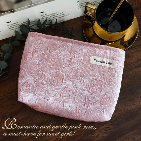 STARDW Aesthetic Floral Makeup Bag Cosmetic Bag Travel Toiletry Bag for Women Cute Pink Makeup Bag Organizer Large Skincare Bag Zipper Pouch (Roma...