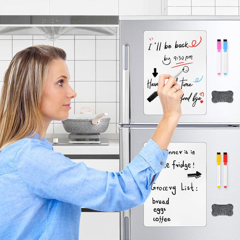 Magnetic Dry Erase White Board for Fridge Pack of 2, Flexible Refrigerator Magnet Whiteboard Notepad for Home Kitchen Memo Grocery List, includes ...