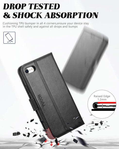 TUCCH Case Wallet for iPhone SE 2022/ iPhone 7/8/iPhone SE 2020, PU Leather 3 Card Slots Stand Magnetic Flip Folio Cover TPU Shockproof Inner Shel...