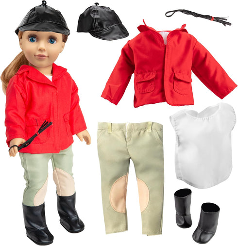 6pc Horseback Riding Outfit - 18" Doll Clothes & Accessories Compatible w American Girl Dolls - Equestrian Set includes Hat, Shirt, Jacket, Pants,...