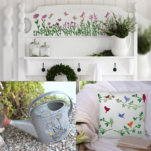Flower Stencils for Painting on Wood - Reusable Wildflower Stencils for Painting on Walls - Rose, Cherry Blossom, Hydrangea, Lily, Sunflower Stenc...