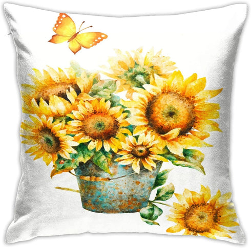 VARUN Sunflowers Pillowcases Yellow Flowers Golden Butterfly in a Rusty Iron Bucket Pillow Case Decorative Throw Pillow Cover for Home Sofa Office...