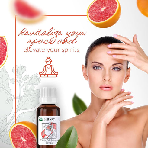 HBNO Organic Grapefruit Essential Oil - 1 oz (30ml) - USDA Certified Organic Grapefruit Essential Oil, Cold Pressed for Aromatherapy, Soap Making,...