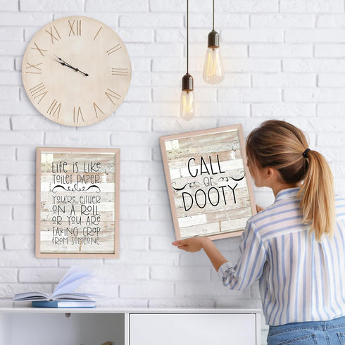 Silly Goose Gifts Funny Rustic Farm Animal Themed Bathroom Decor Wall Art Print Sets, Typography Country Bath Pictures Signs Wood Style (Call of D...