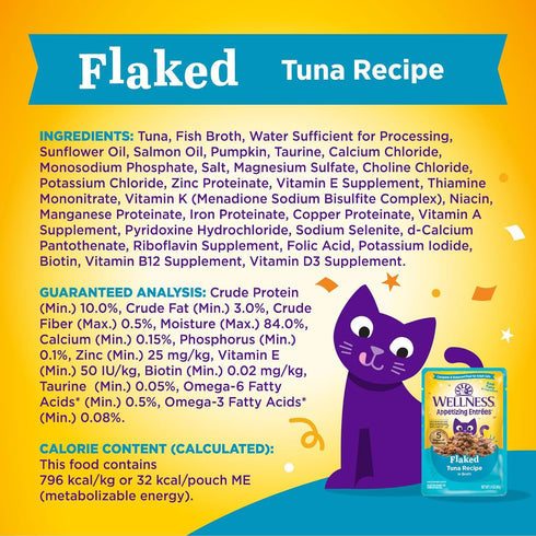 Wellness® Appetizing Entrées™ Flaked Tuna Recipe in Broth Natural Wet Cat Food, 1.4 oz Pouch (Pack of 8)...