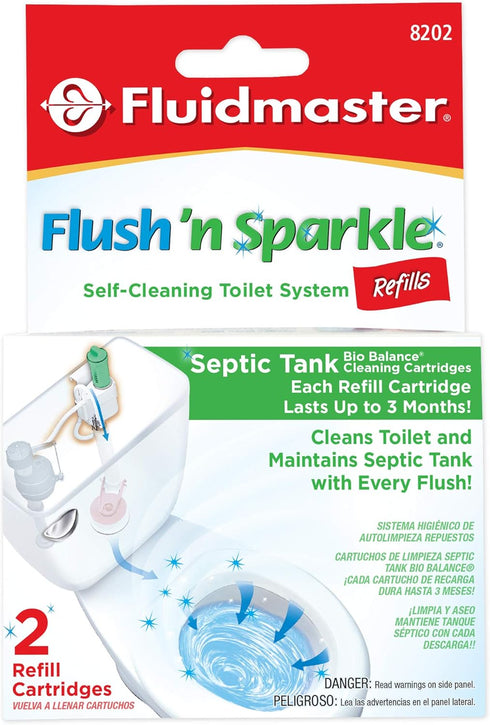 Fluidmaster 8202P8 Flush 'n Sparkle Automatic Toilet Bowl Cleaning System Refills, BioBalance Septic 2-Pack...