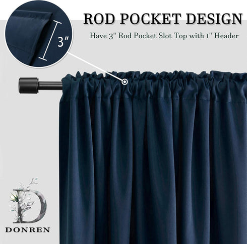 DONREN Navy Blue Blackout Tier Curtain Panels for Small Window - Thermal Insulated Room Darkening Rod Pocket Valance Curtains for Livingroom (30 b...