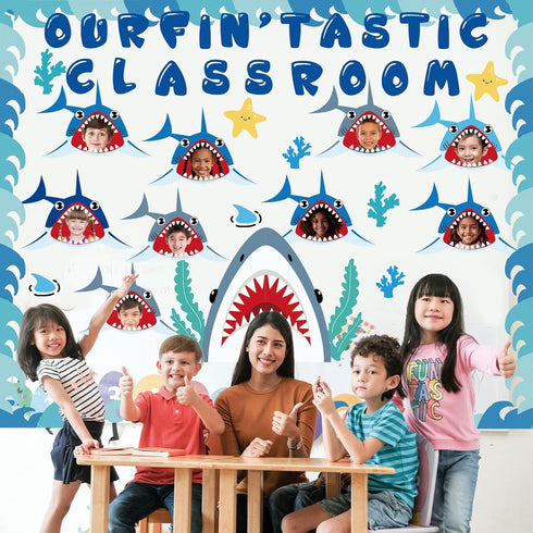 Shark Bulletin Board Kit Under The Sea Classroom Decorations Back to School DIY Photo Bulletin Board Set Ocean Theme Shark Paper Cutouts Decor for...