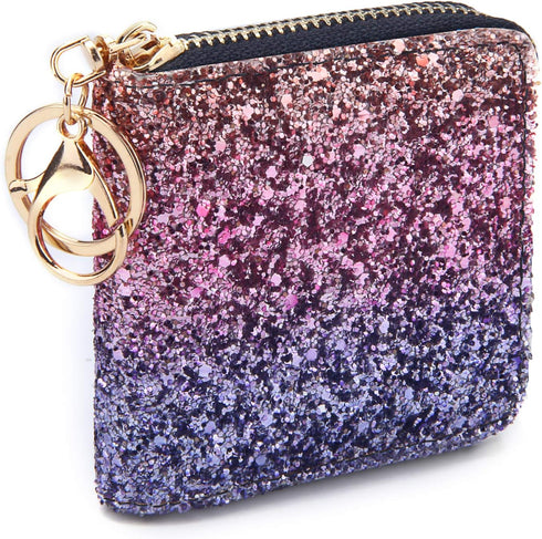 GEEAD Small Glitter Wallet for Women Girls Mini Coin Purse Pouches with Key Ring...