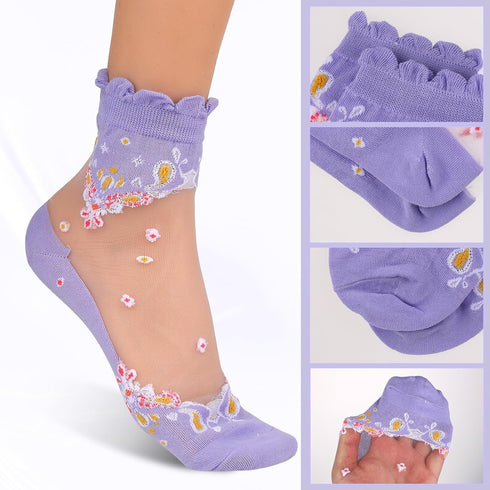 5 Pairs Fancy Socks for Women Sheer Mesh Socks See Through Lace Ankle Socks Transparent Floral Socks Ultrathin Fishnet Socks...
