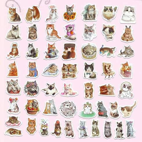 Cute Cat Stickers Bulk 100Pcs - Waterproof Vinyl for Water Bottles, Laptop, Phone Case, Guitar, Luggage - Kawaii, Watercolor Design for Kids, Girl...