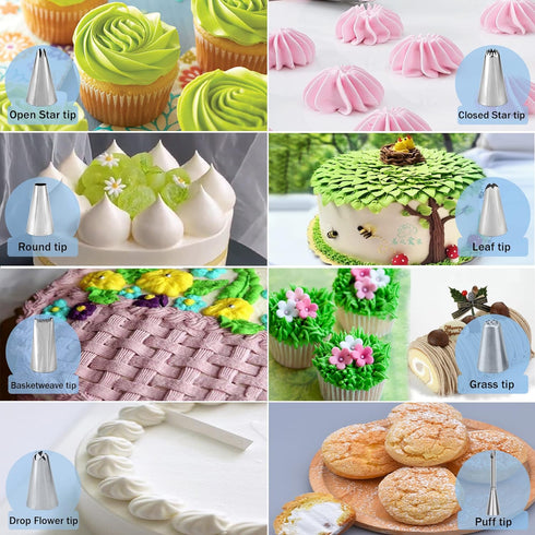 Piping Bags and Tips Set - 50Pcs Cake Decorating Supplies Kit with Icing Frosting Nozzles,Icing Scrapers,Reusable & Disposable Pastry Bags - Bakin...