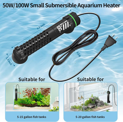 50W 100W Small Submersible Aquarium Heater, Constant Temperature 77?, Betta Fish Tank Heater Suitable for Saltwater and Freshwater, 5/10/20 Gallon...