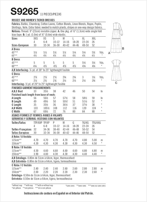 Simplicity Misses' and Women's Tiered Dress Packet, Code 9265 Sewing Pattern, Sizes XXS-XXL, White...
