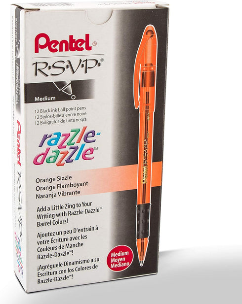 Pentel R.S.V.P. Razzle-Dazzle Ballpoint Pen, Medium Line, Orange Barrel, Black Ink, Box of 12 (BK91RDF-A)......