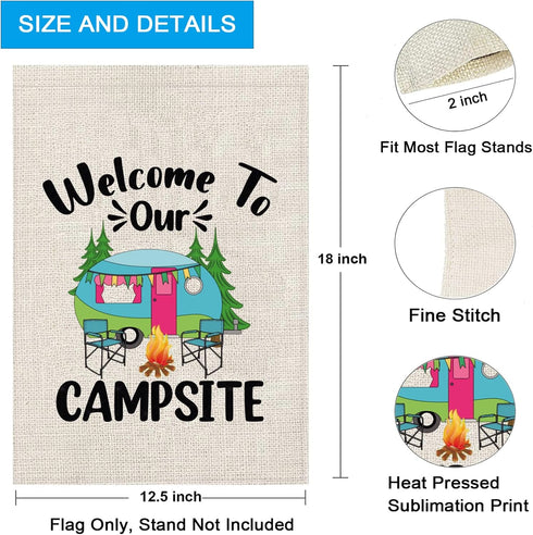 ZJXHPO Camping RV Flag Camping Lover Yard Flag Welcome To Our Camper Garden Flag RV Camping Decor Happy Camper Sign (welcome campsite)...