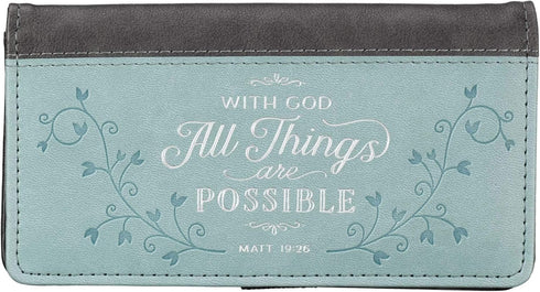 Christian Art Gifts Checkbook Cover for Women and Men - All Things Are Possible Christian Blue Wallet Faux Leather Christian Checkbook Cover for D...