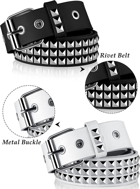 2 Pieces Studded Belt Punk Rock Rivet Belt Metal Pyramid Pu Leather Belt EMO Belt for Women Men...