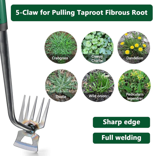 Weed Puller Tools Sharp Weeding Tool High Manganese Steel Grass Root Removal Tool with 5 Teethes Dual Purpose Hand Weeder Tool for Yard Garden Far...