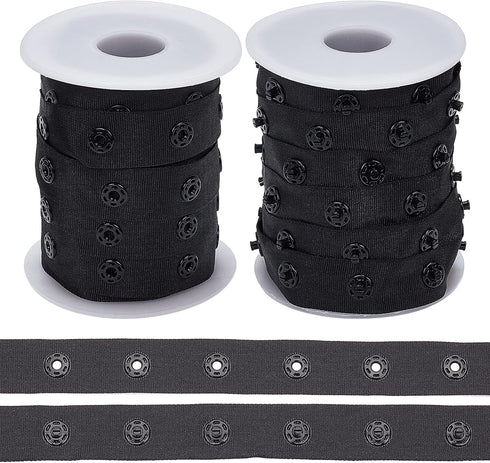 OLYCRAFT 2 Rolls 10 Yards/Roll Black Snap Button Tape Polyester Snap Button Trim Sewing Snap Fastener Tape Snap Ribbon Fasteners for DIY Clothing ...