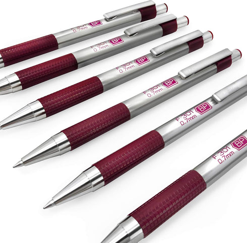 Zebra F-301 - Stainless Steel Retractable Ballpoint Pen - 0.7mm Medium - BLUE Ink - Maroon Barrel - Pack of 6...