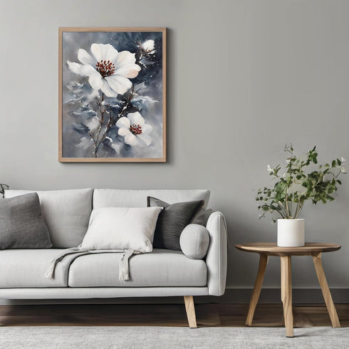 Posterizer 1 pcs-dainty flowers in snowy nature -oil painting style-4-Floral & Botanical Art-Landscape & Nature Art-Living Room Bedroom Decor- unf...