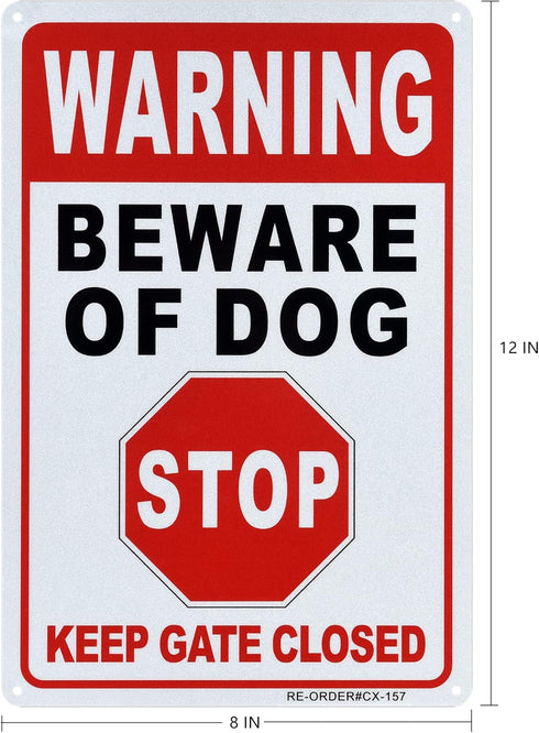 Beware of Dog Warning Sign 2 Pack, Dogs In Yard, Stop, Keep Gate Closed Sign, 12x8 Inch Rust Free Aluminum Metal, Beware of Dog Signs for Fence, E...