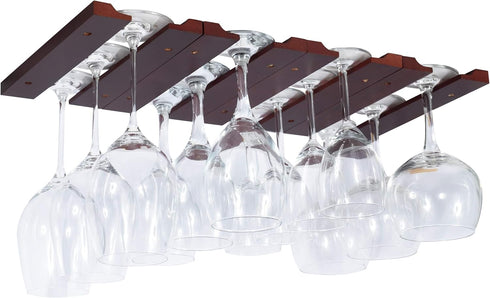 Rustic State Vigo 4 Sectional Adjustable Wood Under Cabinet Wine Glass Holder Wine Glass Rack Hanging Shelf Stemware Glassware Bar Organizer - 12 ...
