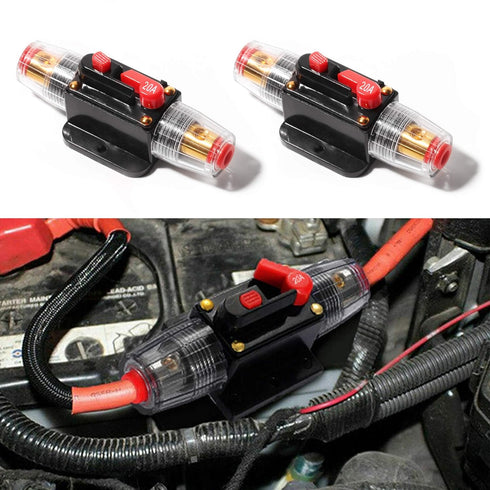 2 Pcs Car Audio Inline 20A Amps Circuit Breaker, 12-24V DC Overload Protection Fuse with Manual Reset, for Car Audio Marine Boat Stereo Switch Inv...