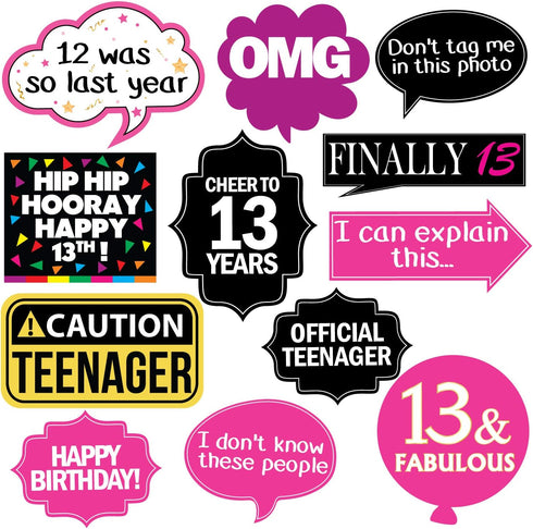 13th Birthday Photo Booth Party Props - 40 Pieces - Funny Official Teenager Birthday Party Supplies, Decorations and Favors...