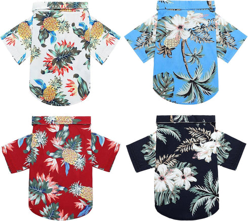 4 Pieces Pet Summer T-Shirts Hawaii Style Floral Dog Shirt Hawaiian Printed Pet T-Shirts Breathable Cool Clothes Beach Seaside Puppy Shirt Sweatsh...