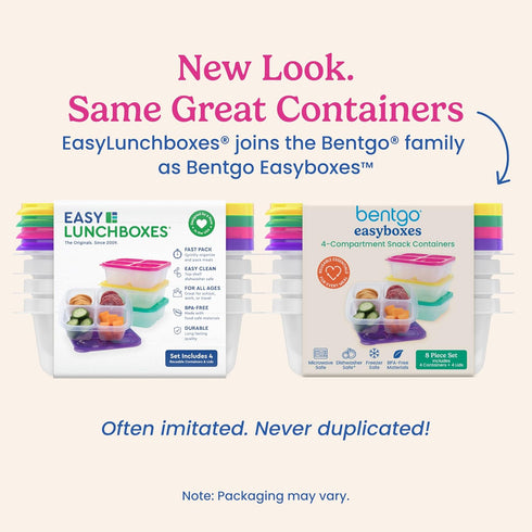 Bentgo Easyboxes 4-Compartment Snack Containers - 8-Piece Set with 4 Trays & 4 Custom-Fit Lids to Seal in Freshness - Reusable Food Storage & Meal...