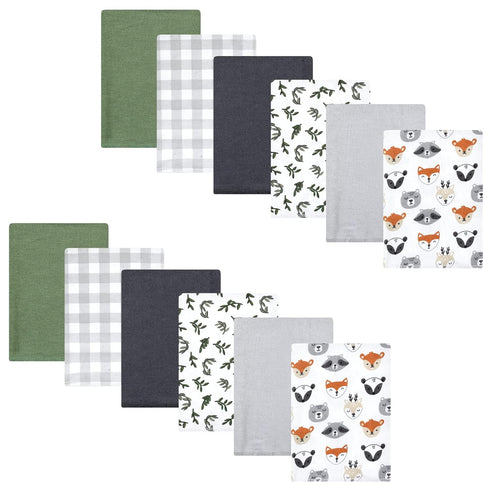 Hudson Baby Unisex Baby Cotton Flannel Burp Cloths Bundle, Woodland Faces, One Size...