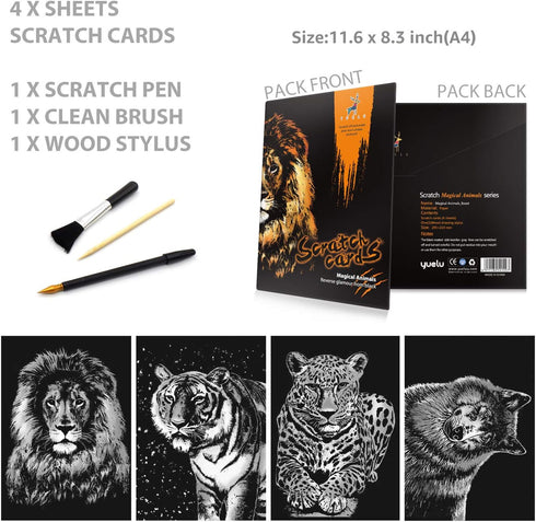 Rainbow Scratch Art Painting Paper (A4) for Kids & Adults, Night View Scratchboard, Art & Craft, Engraving Art Set: 4 Sheets Scratch Cards & Drawi...