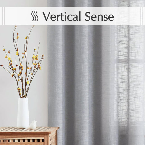 FMFUNCTEX Linen Semi Sheer Grey Curtains for Bedroom Living Room, Gray Curtain Panels 72 Inches Length Sheer Linen Textured Window Drapes Farmhous...