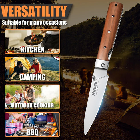 Huusk Folding Fruit Knife, Japanese Pocket Paring Knife with 440C Stainless Steel Ultra Sharp Blade, Portable Kitchen Knife,Thanksgiving Gift...
