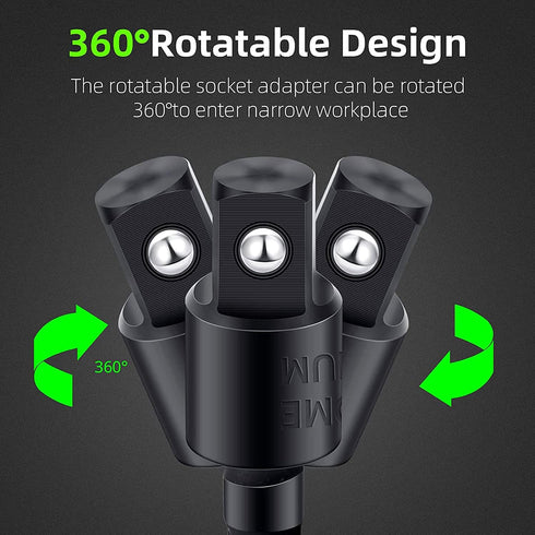 Right Angle Drill Adaptor,4-in-1 Impact Drill Bit Extension,360° Rotatable 1/4 3/8 1/2" Impact Grade Socket Adapter Set,105 Degree Angle Screwdriv...