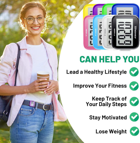 3D Pedometer for Walking, Simple Step Counter for Walking with Large Digital Display, Step Tracker with Removable Clip Lanyard, Accurately Track S...