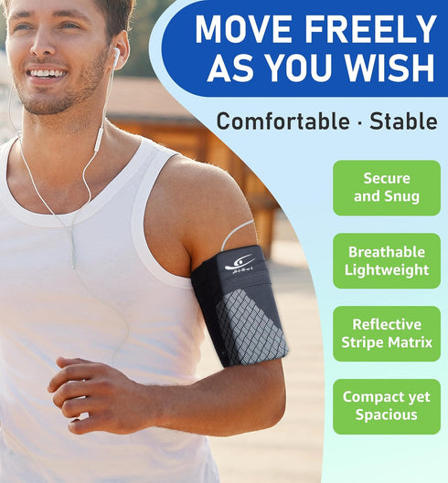 HiRui Universal Sports Armband Cell Phone Armband Sleeves Running Armband for Exercise Workout, Compatible with iPhone 16/16Plus/Pro/15/15Plus/14/...