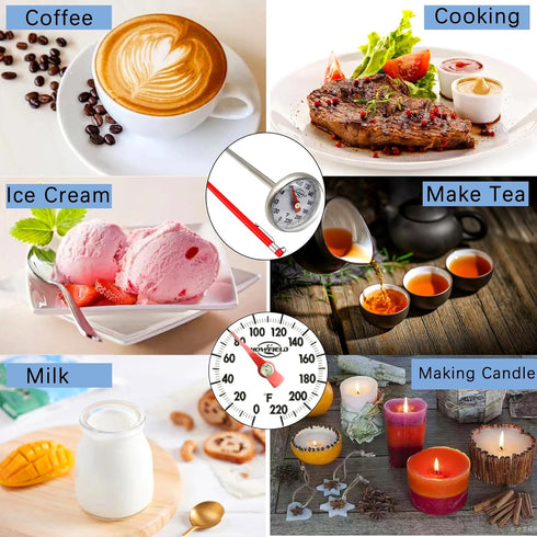 Instant Read Pocket Milk Frothing Meat Food Grill BBQ Cooking Kitchen Probe Thermometer, Stainless Steel 1 Inch Dial Pocket Portable Thermometer(5...