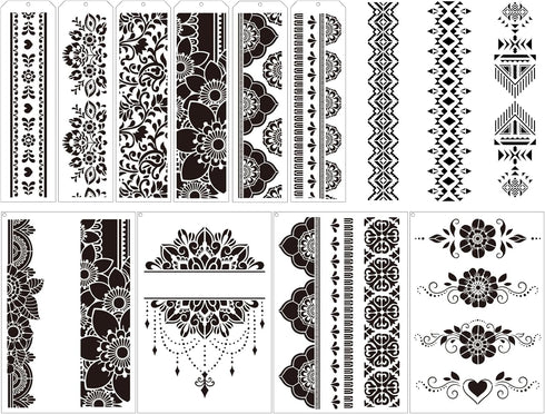 AFRITEE Paisley Stencils for Painting - 10 Pcs Paisley Pattern Reusable Painting Stencil Set, Pattern Border Crafts Stencil DIY Diary Painting Ste...