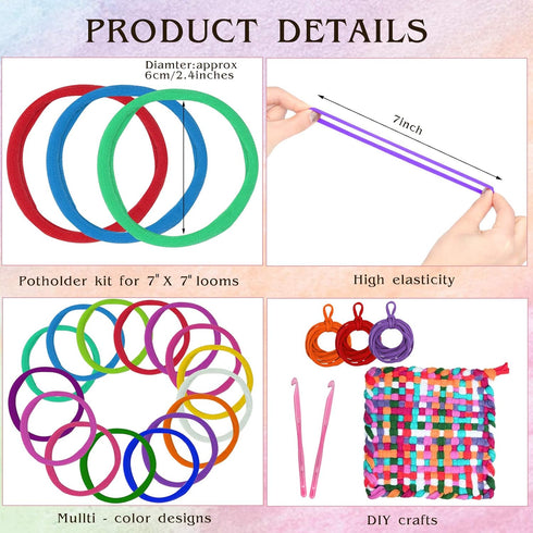 Hazms 293 Pcs Loom Potholder Loops 7" Weaving Loom Loops for Kids Weaving Craft with 3 Pcs Crochet Hooks for DIY Crafts Supplies Compatible with 7...