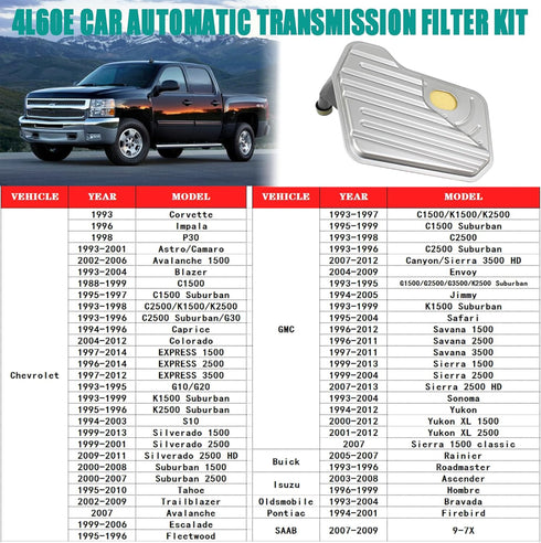 4L60E Car Automatic Transmission Filter Kit Compatible with Chevrolet Avalanche Blazer C1500 Silverado 1500 2500 Cadillac GMC Replaces# TF289 FT11...