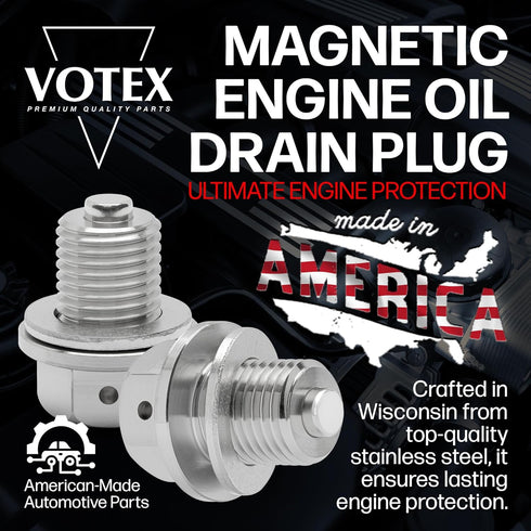 Votex - Made In USA - M14x1.5MM Magnetic Engine Oil Drain Plug w/High-Temperature Neodymium Magnet, Stainless Steel, For Acura, Audi, Chevrolet, C...
