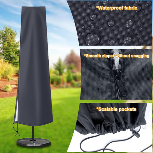 OKPOW Umbrella Cover 420D Oxford Fabric Patio Umbrella Covers Waterproof with Zip, for 9ft to 12ft Garden Outdoor Umbrella (Dark Grey)...