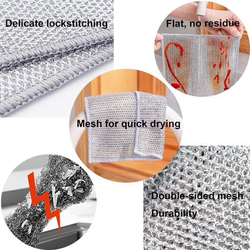 Wire Dishcloth Rag Non Scratch Wire Washing Cloth Two Layer Multipurpose Wire Dishwashing Rags for Wet and Dry Microfiber Cleaning Cloth?5 pieces?...