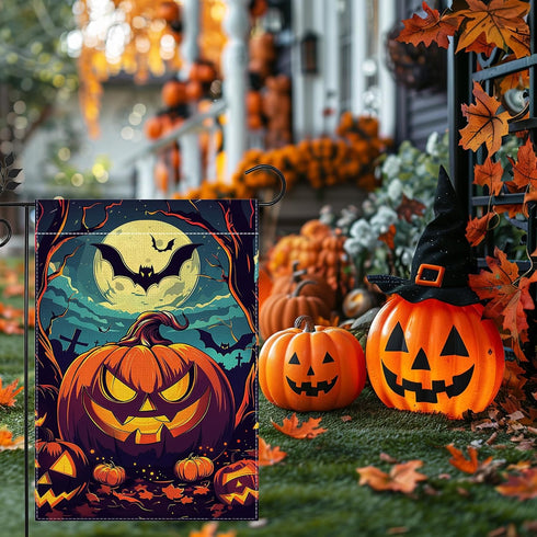 Halloween Garden Flag, 12x18 Inch Double Sided Burlap, Halloween Scary Pumpkin Garden Flag, Fall Holiday Outdoor House Decoration?Lawn Flag Yard F...