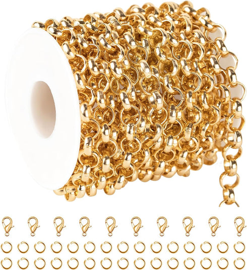 KYUNHOO Hollow Circle Chain Spool Gold Jewelry Making Chain Roll 5 Meters Aluminum Chains for Women Men DIY Craft Finding Jewelry Making Supplies...