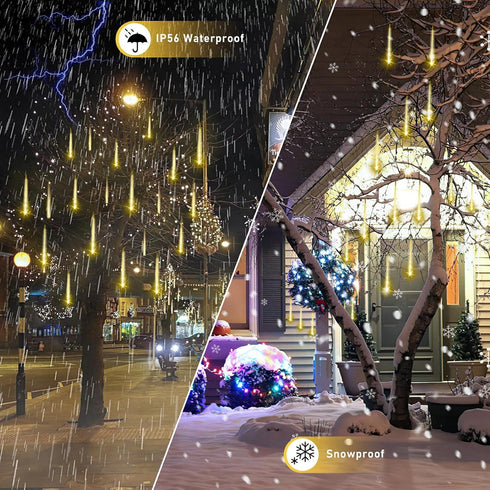 Blingstar Meteor Shower Lights, Upgraded 16 Inch 10 Tubes 360 LED Falling Rain Lights, Warm White Solar Meteor Lights, Outdoor Christmas Decoratio...