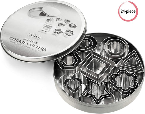 24 Piece Mini Cookie Cutter Set - Heart, Star, Flower, Geometric Shaped Assorted Sizes - Premium Stainless Steel Mini Biscuit Cutters, Fondant, Su...